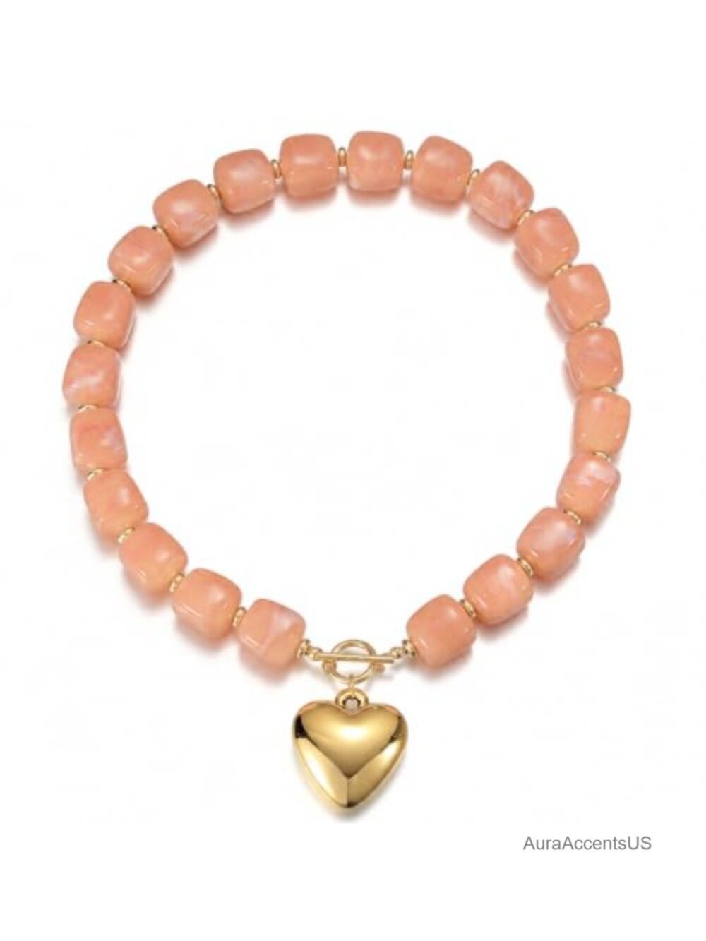 Chunky Resin Beaded Heart Pendant Necklace Toggle Clasp Statement Jewelry